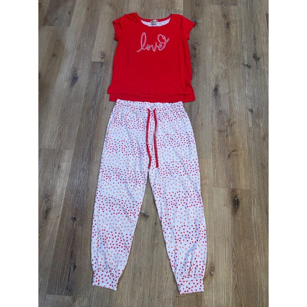 Ink+Ivy Love Heart Print Pajama Set Womens M Red White Jogger 2pc Loungewear